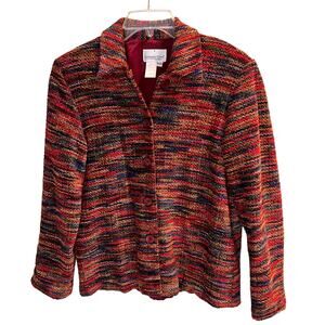 Coldwater Creek Woven Sweater Jacket Petite Small Multicolor Chenille Yarn